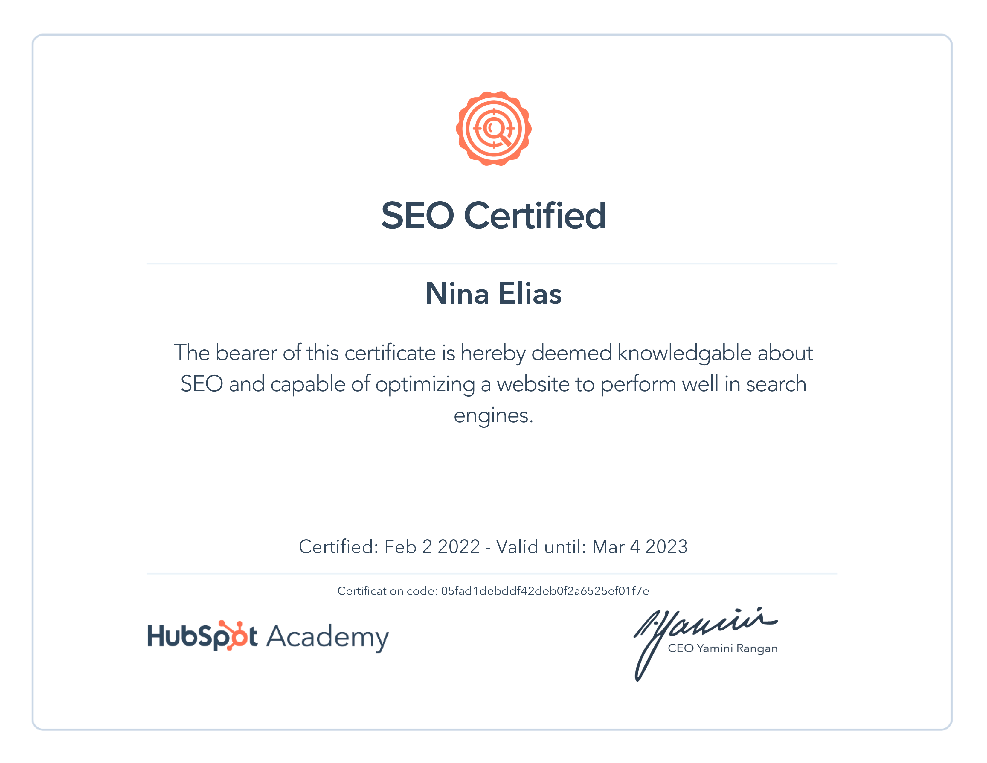 HubSpot Academy SEO Certification