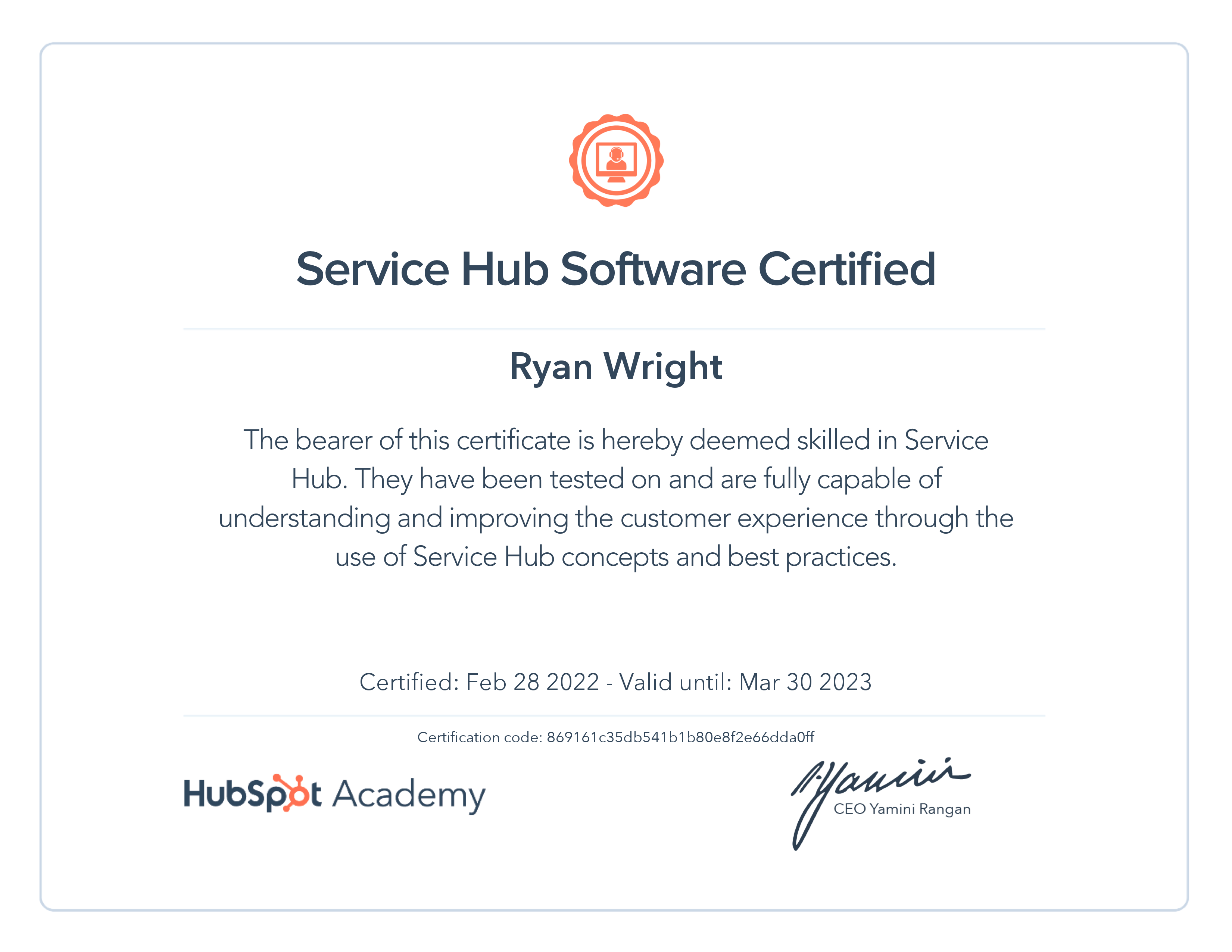 HubSpot Academy Service Hub Software Certification