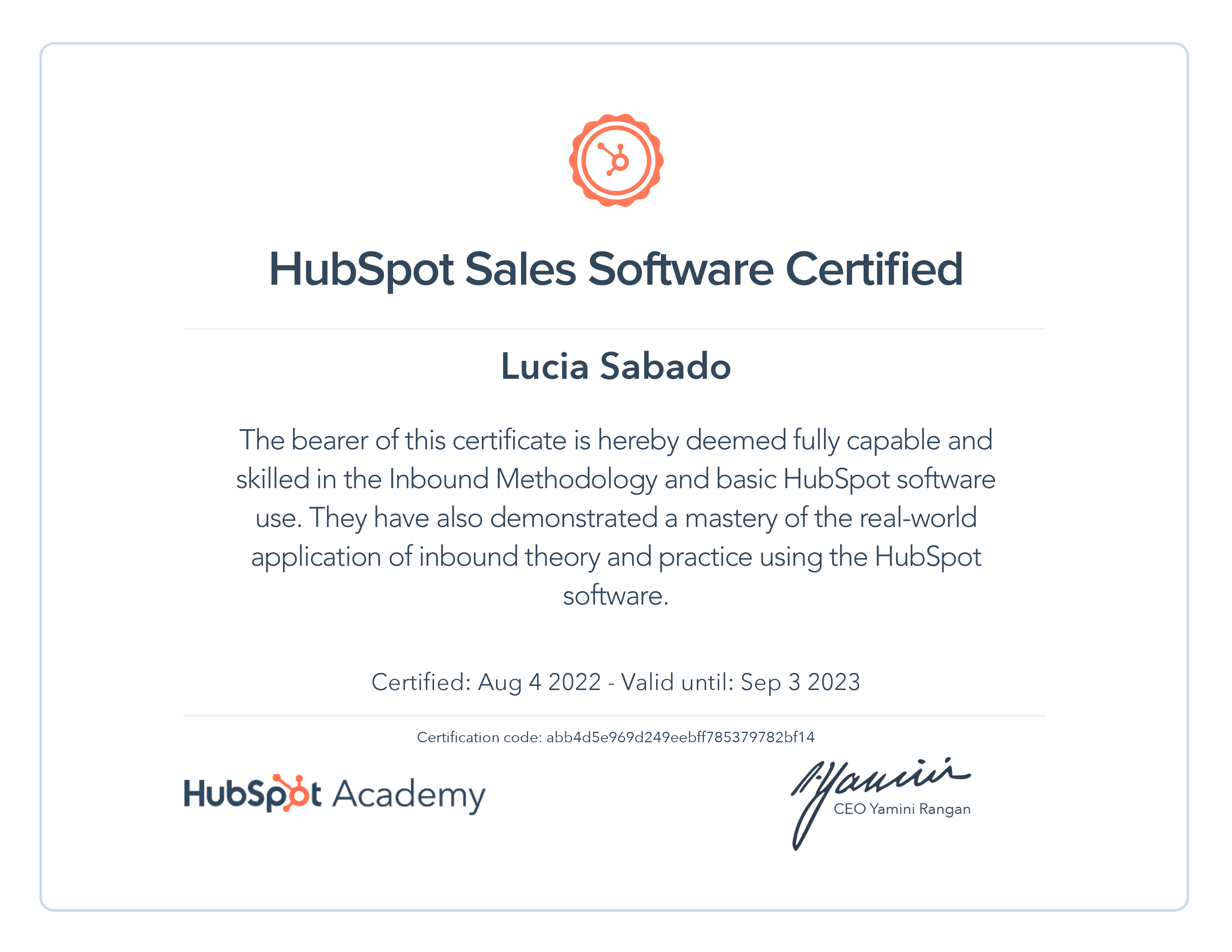 HubSpot Academy HubSpot Sales Software Certification