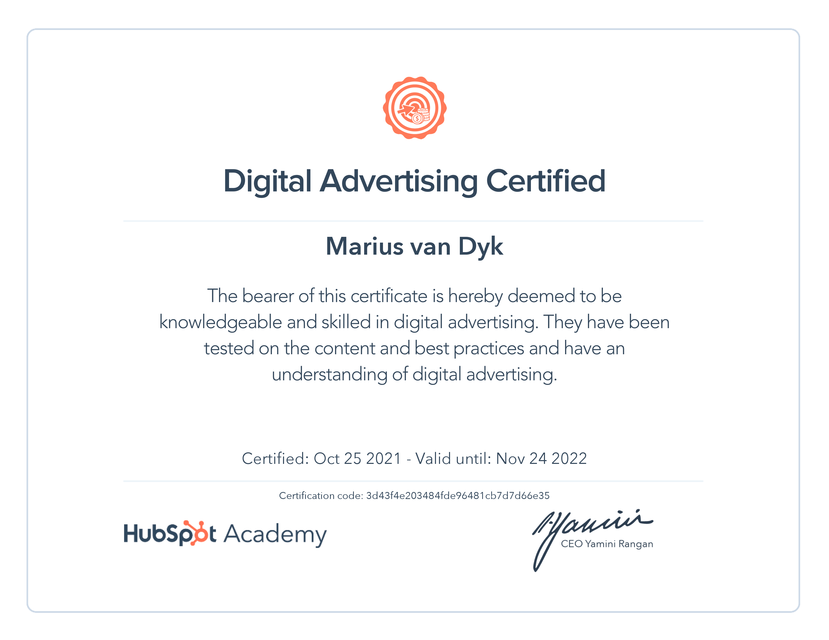 HubSpot Academy Digital Advertising Certification